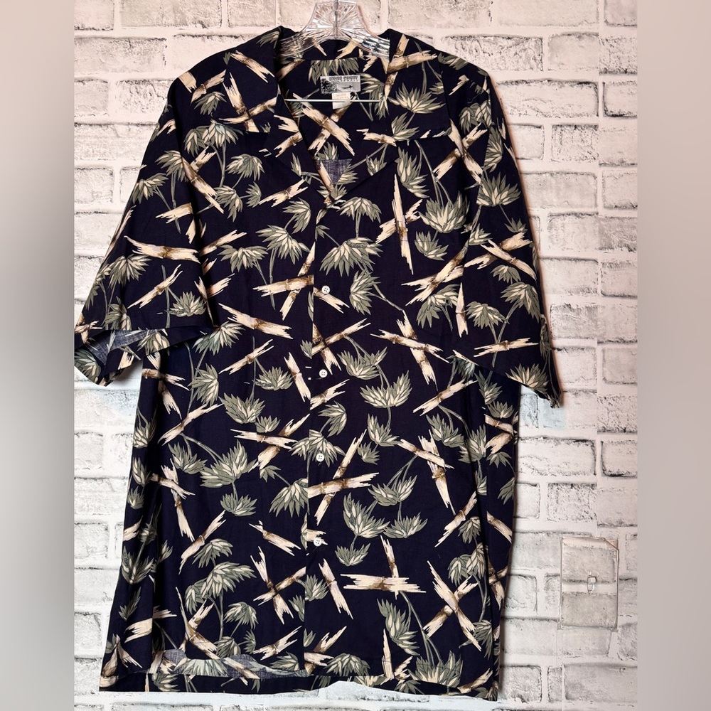Navy and‎ Beige Hawaiian Shirt